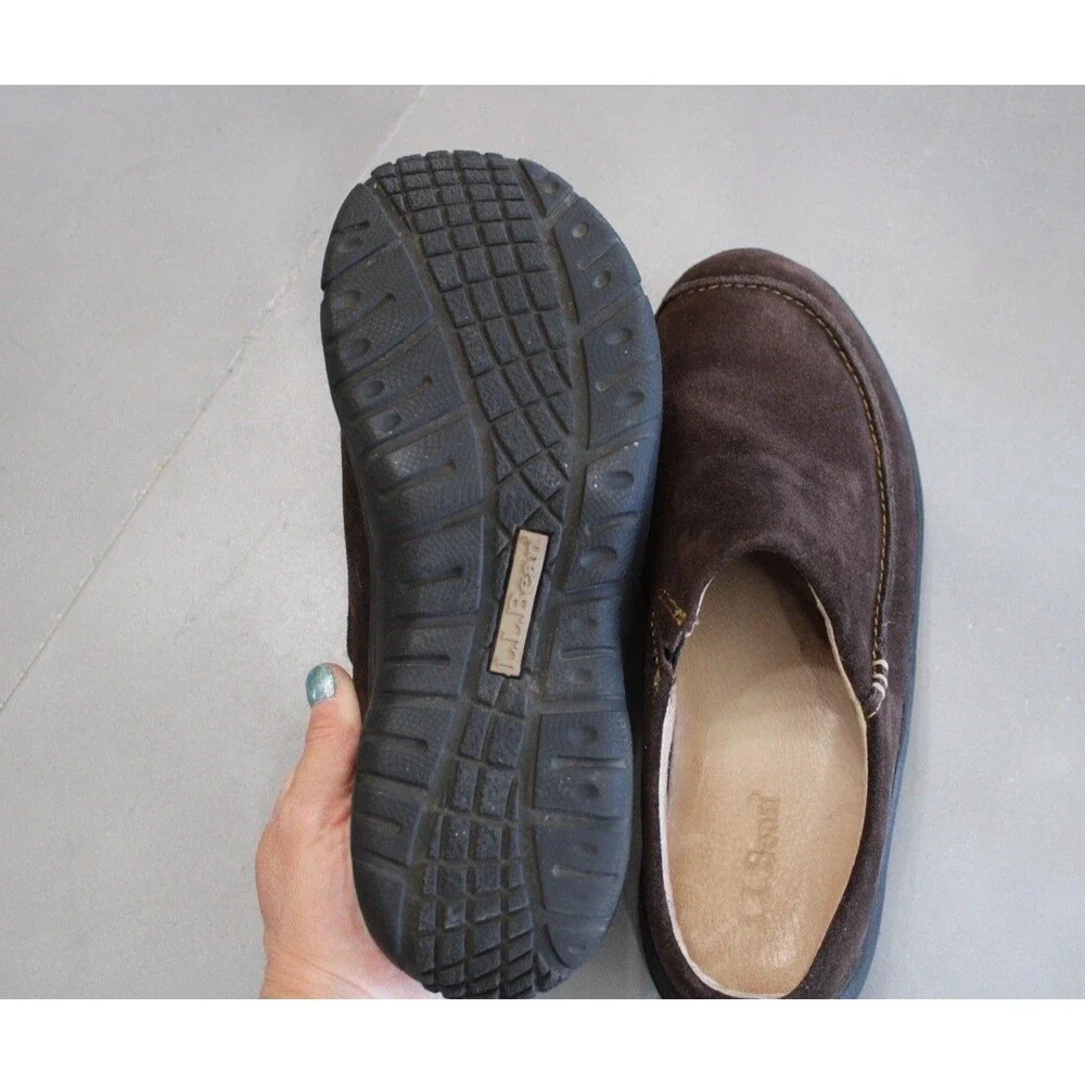 L.L. Bean Comfort Moc Suede Mules Womens 8 M Brown Slip‎ On Clog Casual Comfort